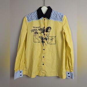 Tenax Women's button down shirt Superwoman studded size m/l
